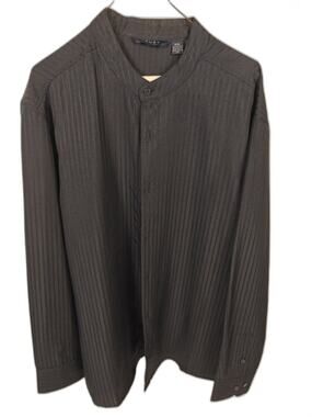Trust Men's XXL Black Banded Collar Dress Shirt Long Sleeve Casual Button Up